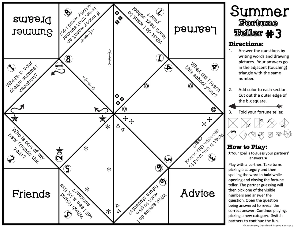 Summer Fortune Teller #3: students answer prompts on friends, lessons learned, advice for future students and summer dreams
