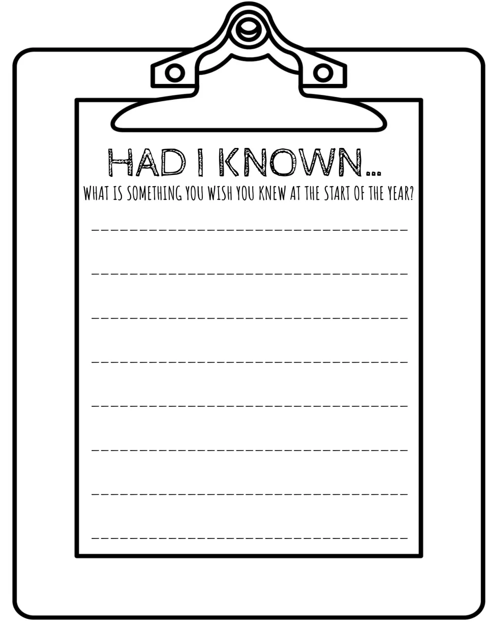 Had I Known: students write about something they wish they had known at the start of the school year on a clipboard