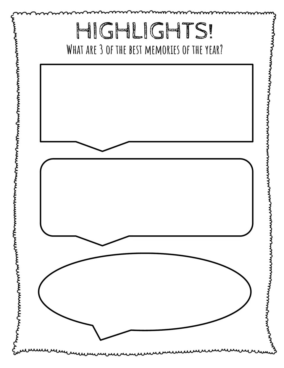 Highlights!: students recall 3 favorite memories from the school year and write each one in its own speech bubble