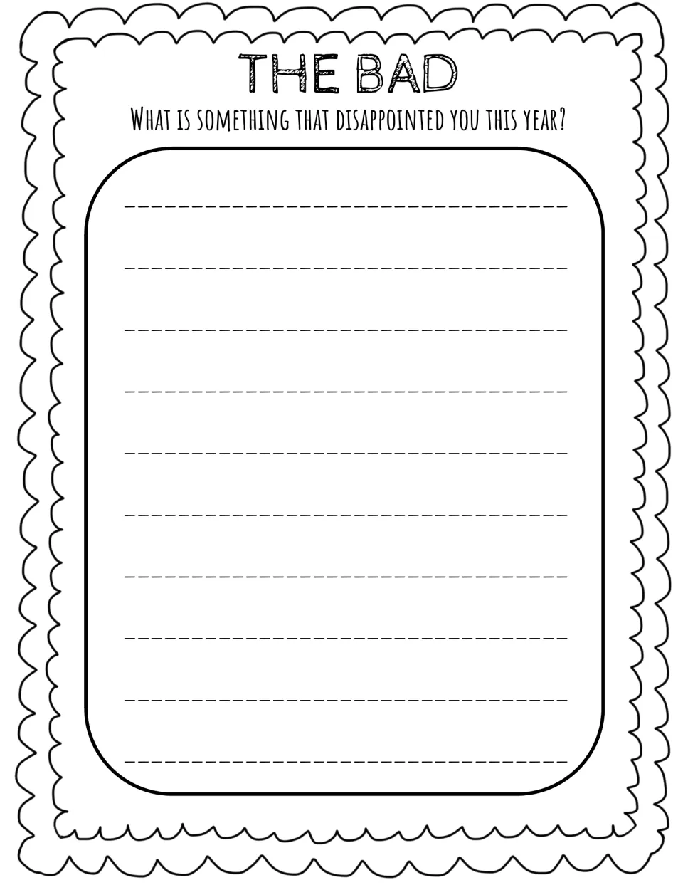 The Bad: students reflect in writing on something that disappointed them this year and explain what happened