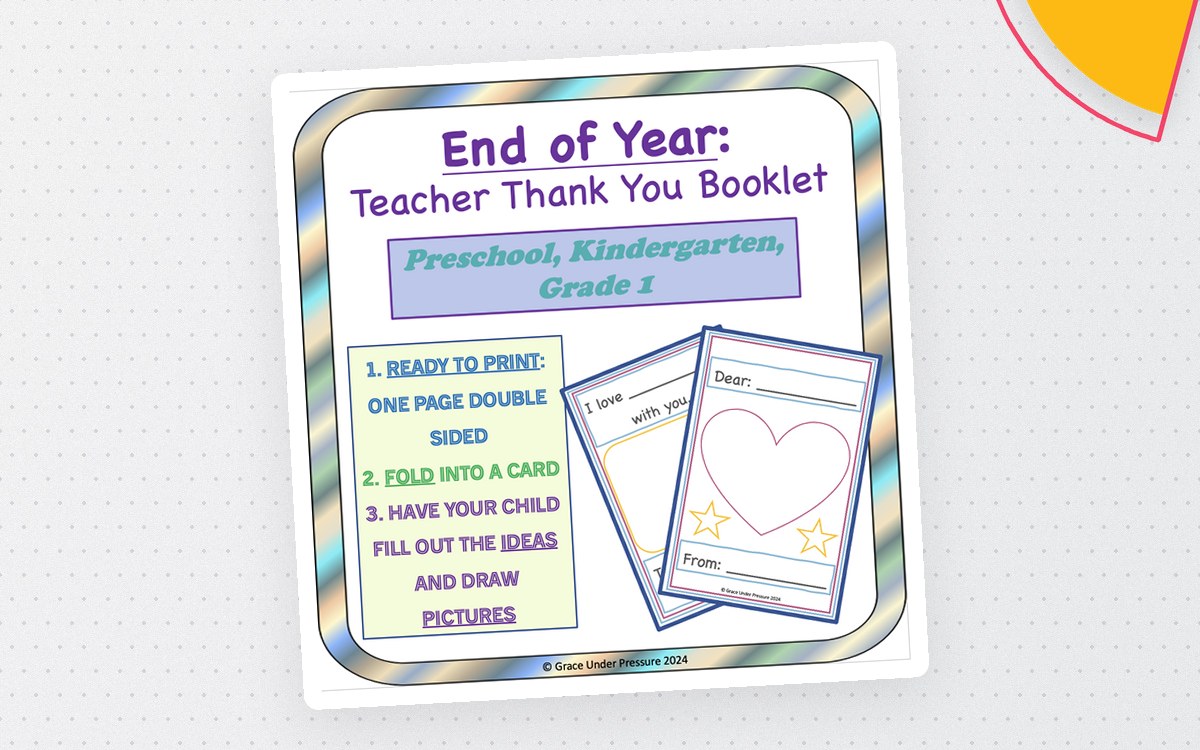 End of Year Teacher Thank You Card: Pre-K, Kindergarten, Grade 1 preview