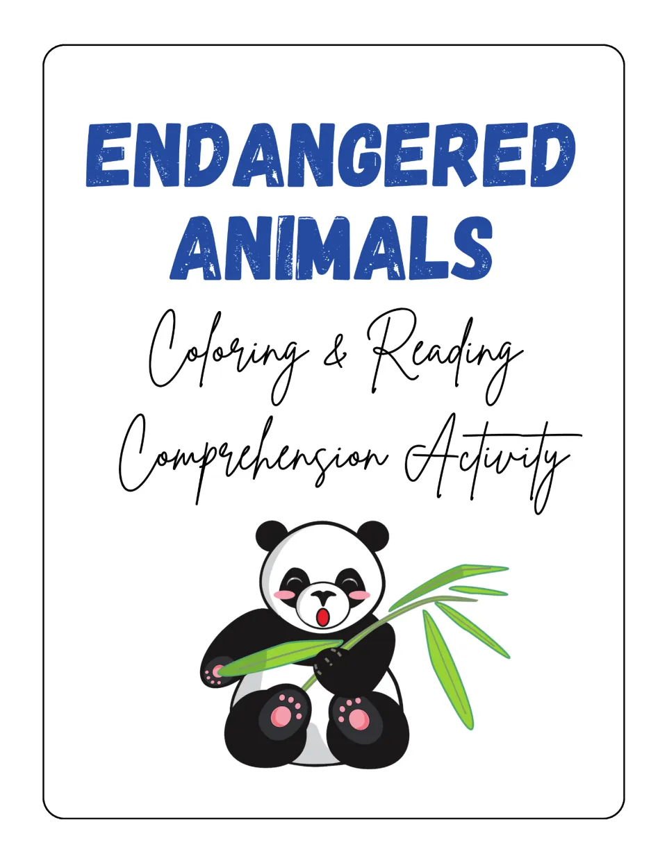 Cover of the endangered animals packet, labeled 'Coloring & Reading Comprehension Activity'