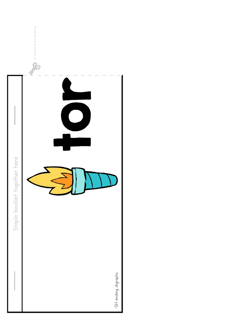 Flip booklet cut-out piece: final tor strip with a lit torch picture, read with the ch flap to make the word torch