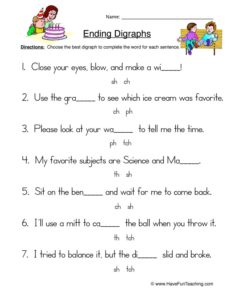 Ending Digraphs Sentences Worksheet By Teach Simple