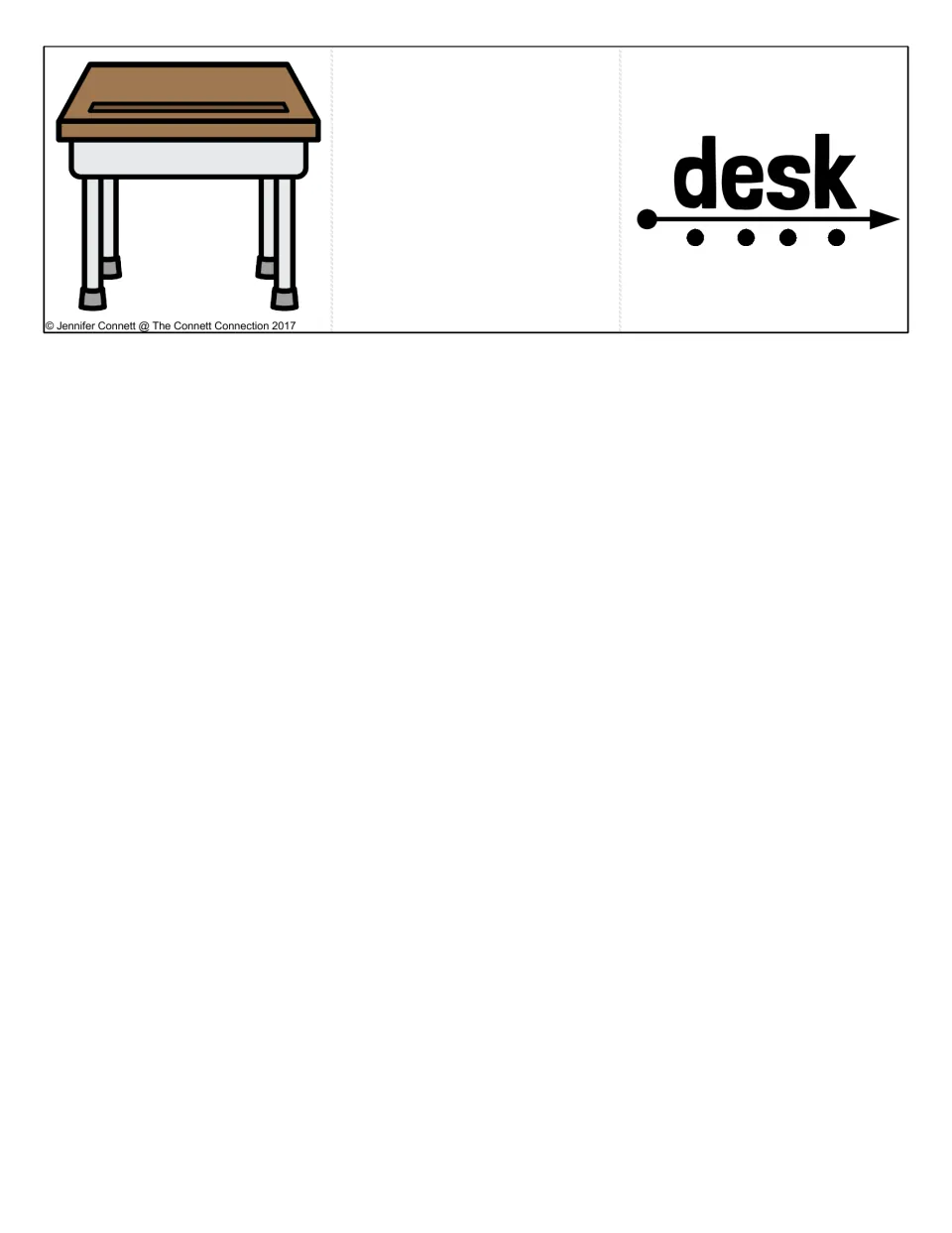 Final -sk card: students blend the four sounds in desk, shown with a picture of a school desk to reveal after reading