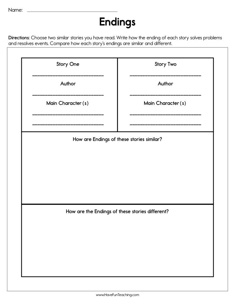 Endings Worksheet by Teach Simple
