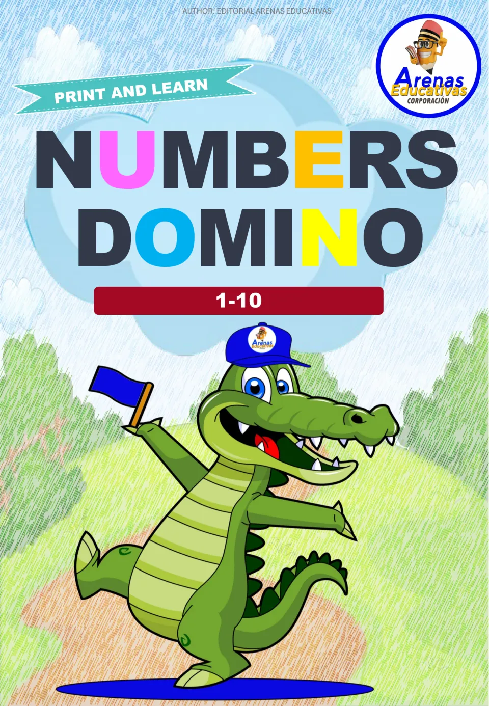 Cover of the English numbers domino game for 1–10, labeled 'PRINT AND LEARN' and 'NUMBERS DOMINO'.