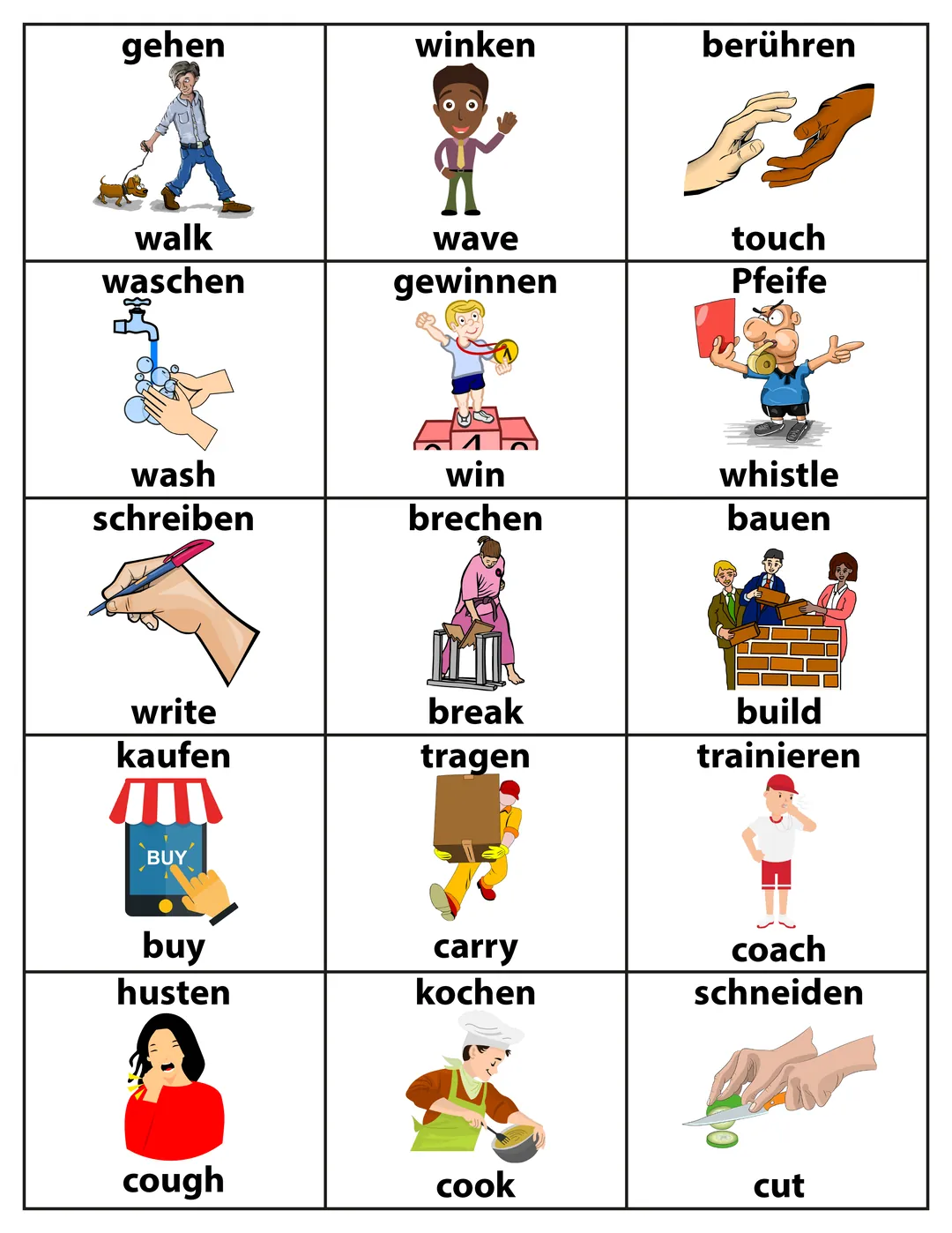 English-German Action Verbs Flashcards – ESL – cover