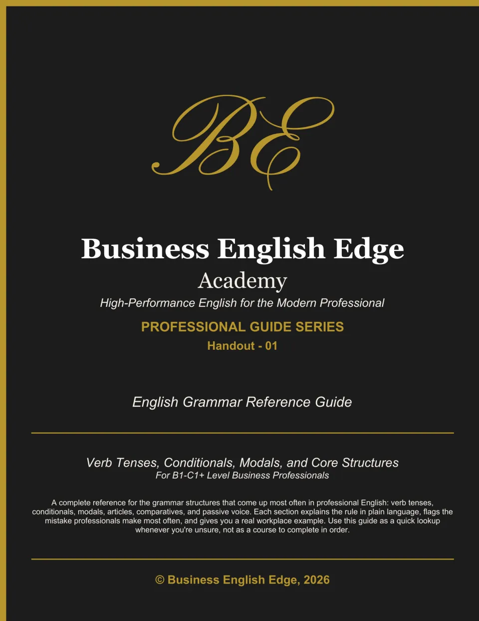 Cover of English Grammar Reference Guide, Professional Guide Series Handout 01 for B1–C1+ professionals