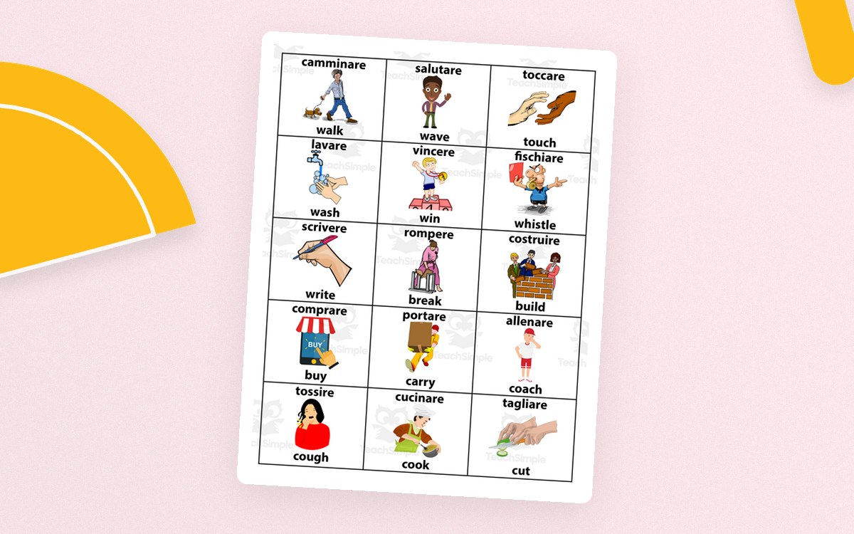 English-Italian Action Verbs – ESL Vocabulary Cards preview