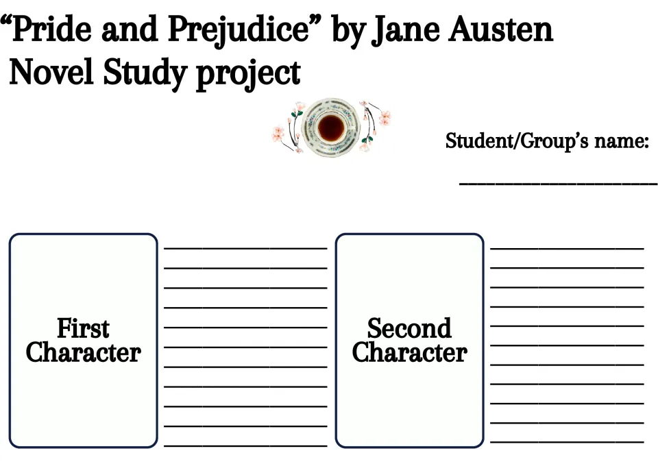First research worksheet includes a student or group name field and spaces for two character cards and findings