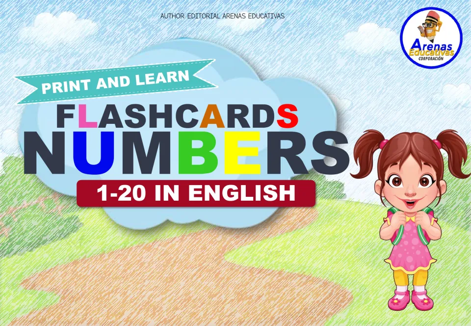 Cover of the English number flashcard resource, labeled 'Print and Learn' and 'Numbers 1–20 in English'