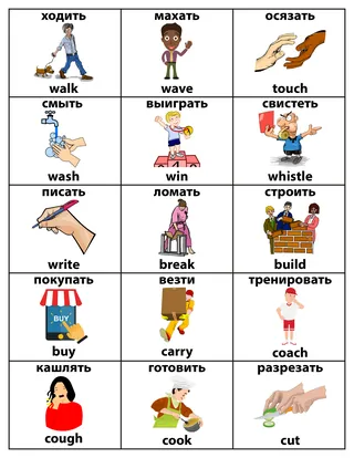 English-Russian Action Verb Flashcards – ESL – cover