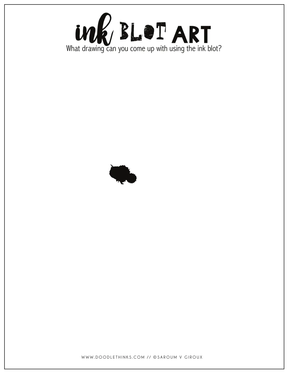 Ink Blot Art: students create and color a drawing that starts from one small, lumpy cloud-shaped ink blot left of center