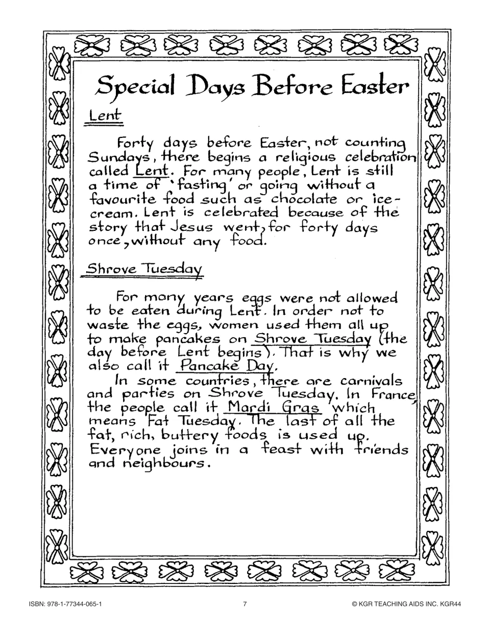 'Special Days Before Easter' passage, part 1: Lent, Shrove Tuesday (Pancake Day) and Mardi Gras (Fat Tuesday)