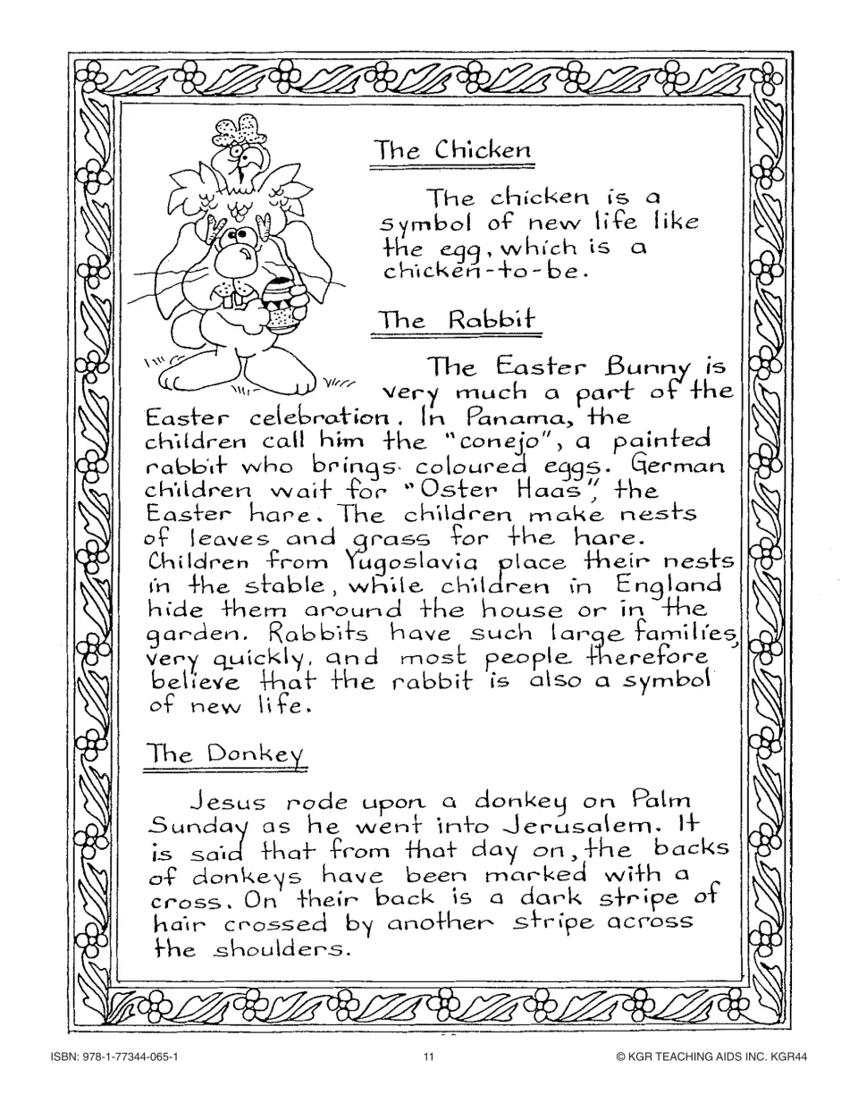 Easter symbols continued: the chicken, the rabbit (conejo in Panama, Oster Haas in Germany) and the donkey's cross