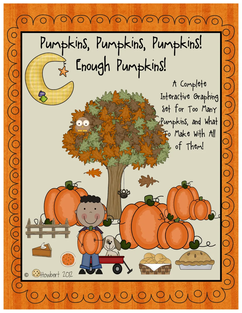 Cover of the pumpkin graphing set, introducing too many pumpkins and choices for what to make with them
