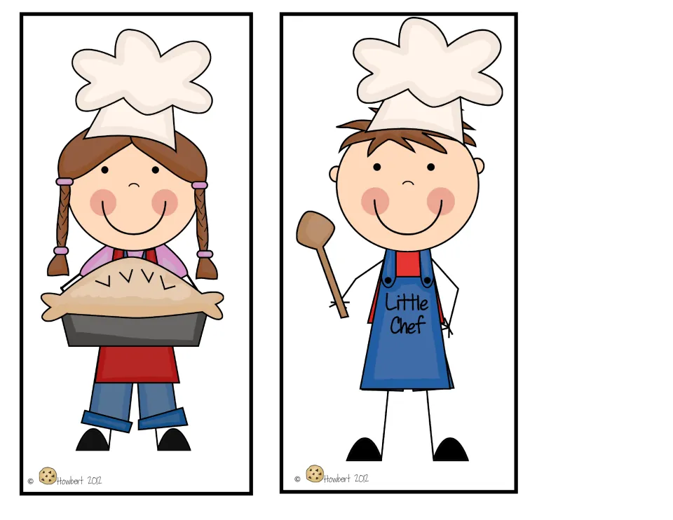 Two chef decorations for the pumpkin graphing display: a girl holding a pie and a boy holding a spoon