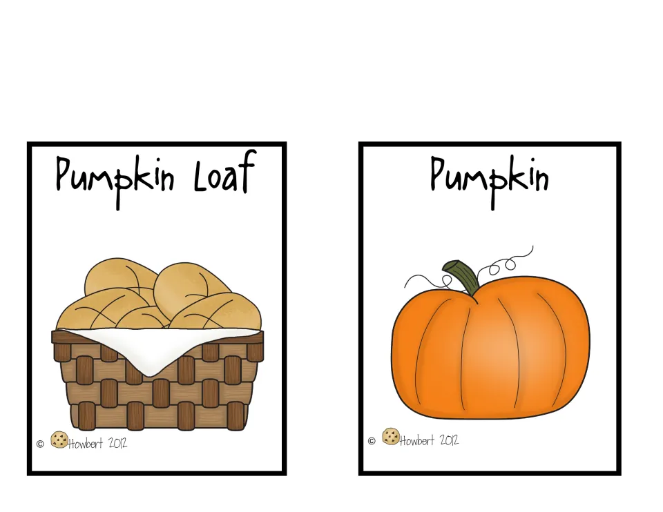 Pumpkin graphing choice cards labeled 'Pumpkin Loaf' and 'Pumpkin,' showing a bread basket and a pumpkin
