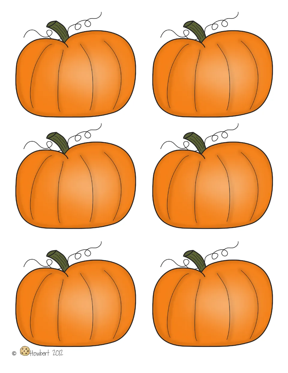 Six matching pumpkin pictures for children to use in the graphing activity, supplied together on one sheet