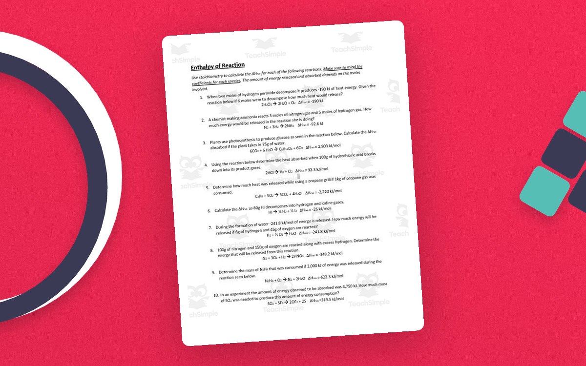 Enthalpy Stoichiometry Practice – 10 Problems preview
