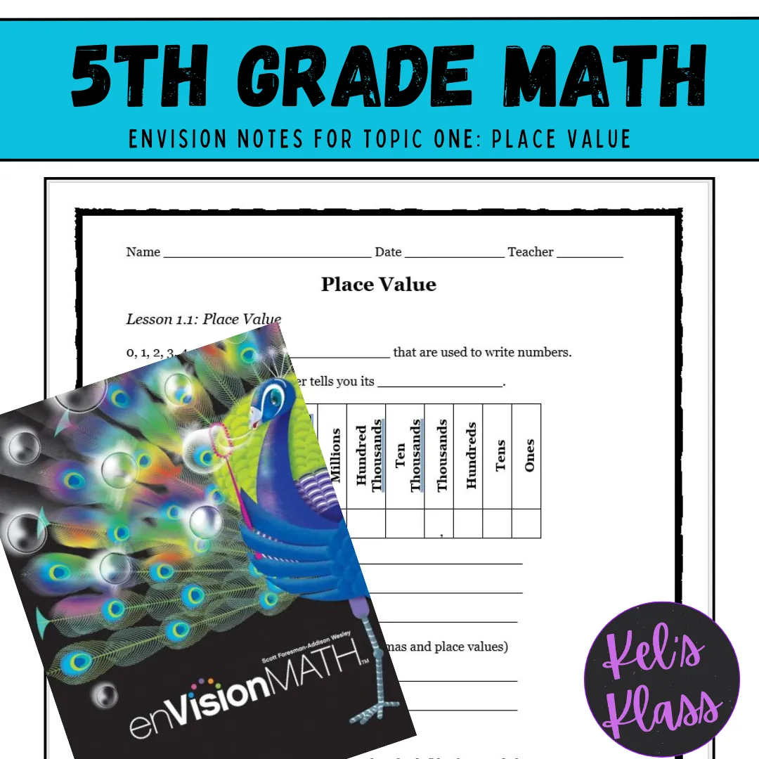 Envision Math Grade 5 Topic 1: Place Value (Notes, Quiz, Keys) – cover