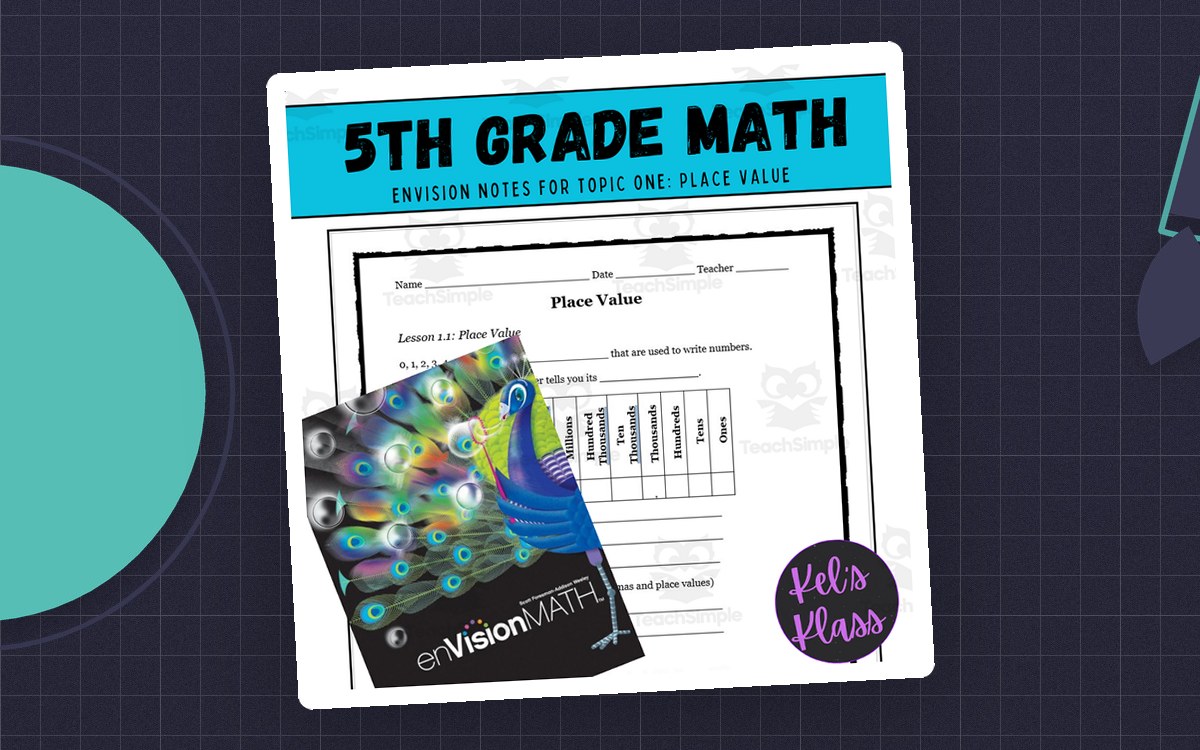 Grade 5 Math place-value notes cover with decimal-place chart and quiz preview.