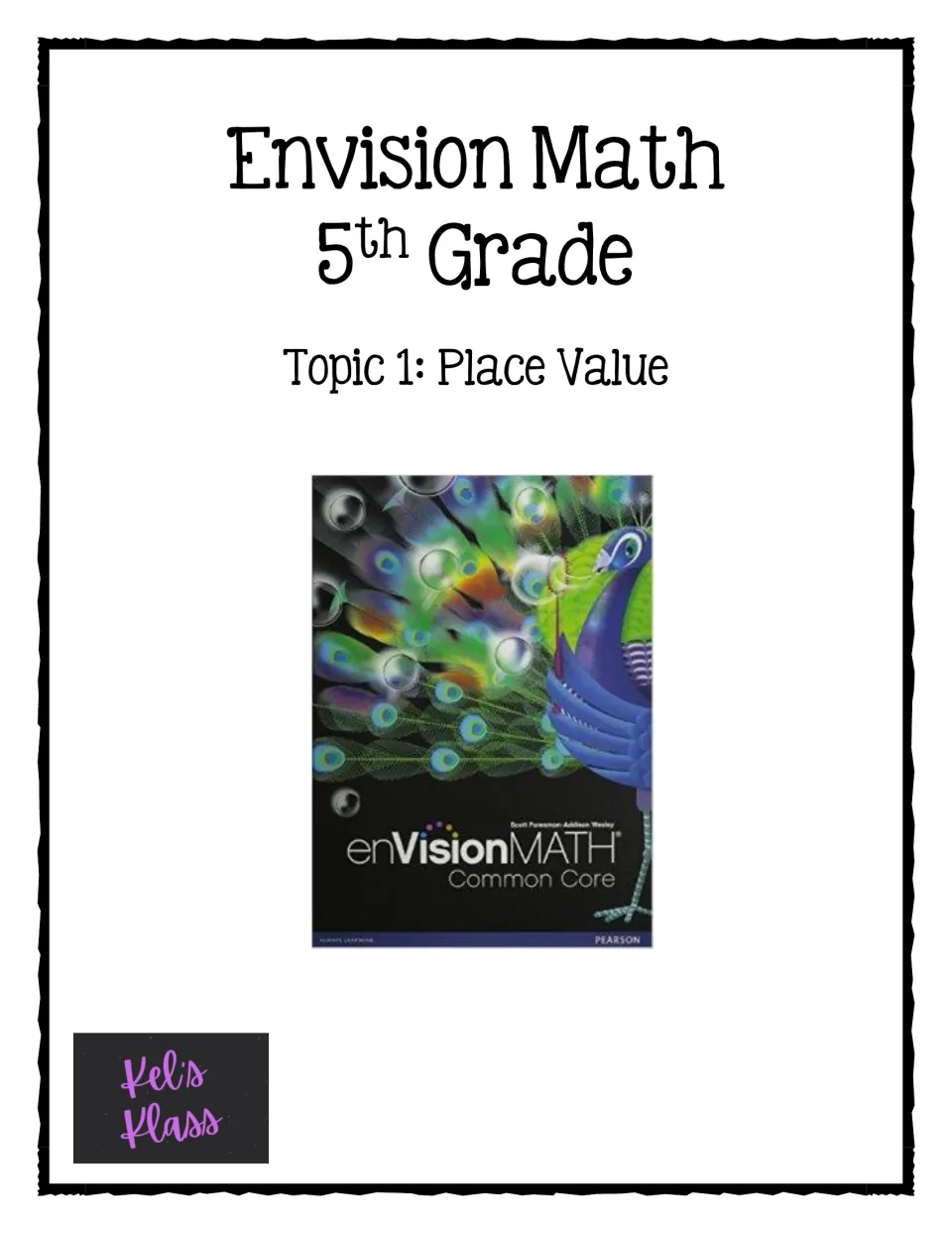 Envision Math 5th Grade Topic 1: Place Value cover showing an enVisionMATH textbook with a peacock