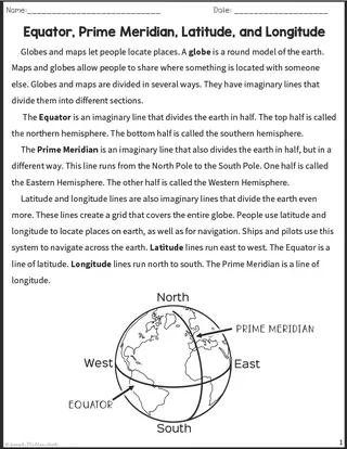 Equator, Prime Meridian, Latitude and Longitude Worksheets – cover