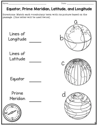 Equator, Prime Meridian, Latitude and Longitude Worksheets – sample page 2