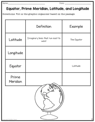 Equator, Prime Meridian, Latitude and Longitude Worksheets – sample page 3