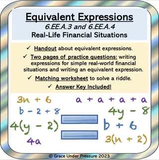 Equivalent Expressions – 6th Grade Handout & Match – cover