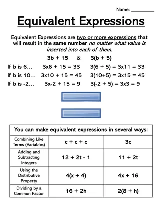 Equivalent Expressions – 6th Grade Handout & Match – sample page 3