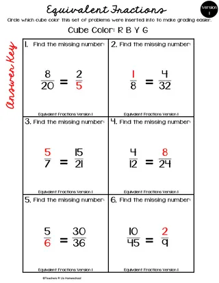 Equivalent Fractions Math Worksheet — Two Versions – sample page 2