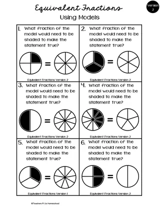 Equivalent Fractions Math Worksheet — Two Versions – sample page 3