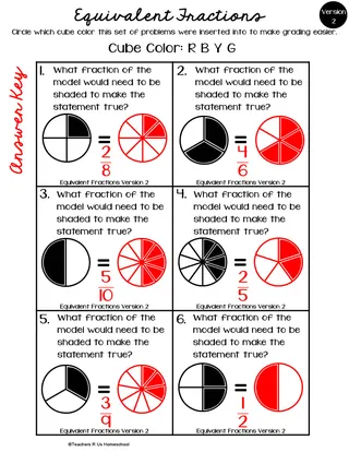 Equivalent Fractions Math Worksheet — Two Versions – sample page 4