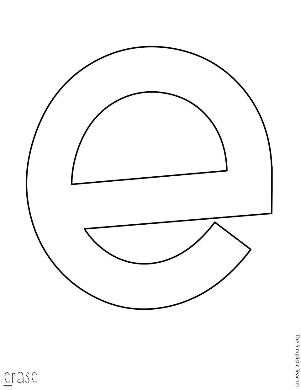 Letter e outline, first letter of the word 'erase': a cut-out piece to trace onto colored paper for the door