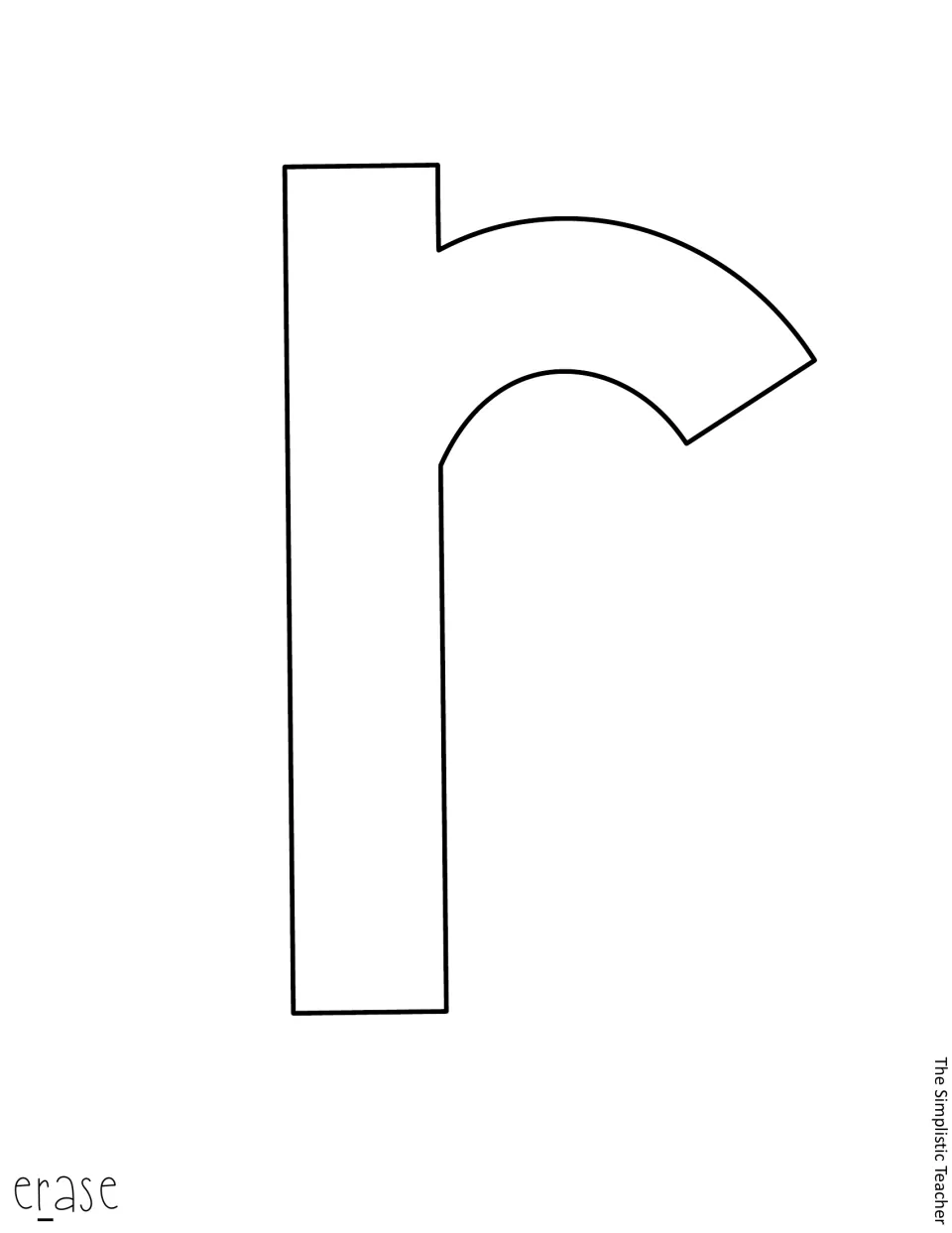 Letter r outline, second letter of 'erase': a cut-out piece for spelling the top word of the door display