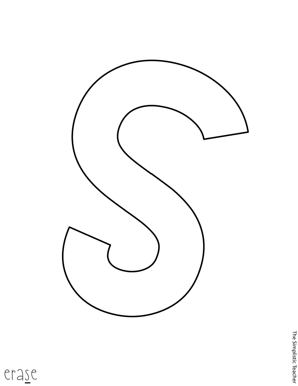 Letter s outline, fourth letter of 'erase': a cut-out piece to cut from bright paper for a black background