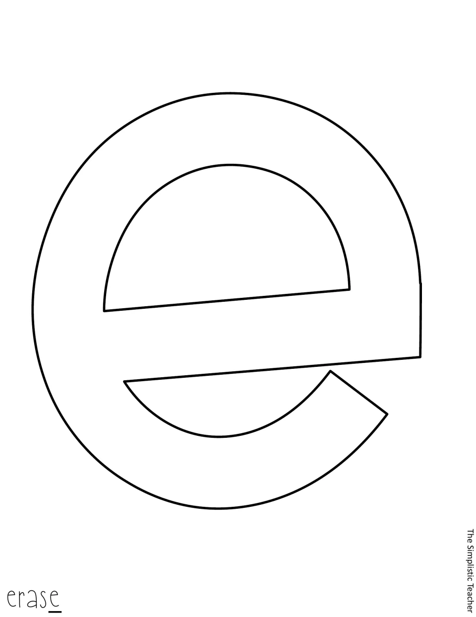Letter e outline, final letter of 'erase': the last cut-out piece completing the top word of the door message