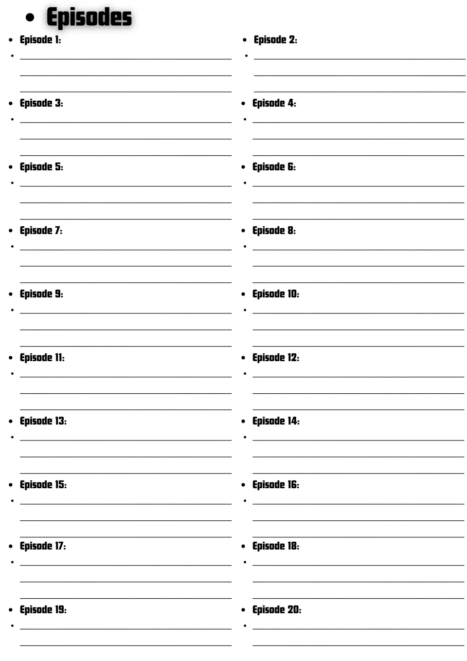 Episodes 1 to 20 log: students write a short summary of each Ben 10 Season 4 episode as they watch the series