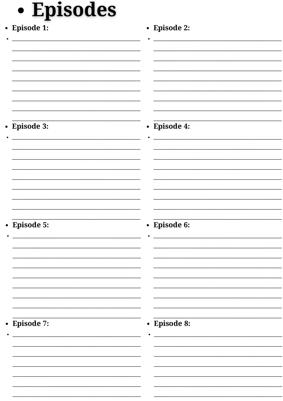 Episode notes for the hotel documentary: students write about each of episodes 1 through 8 as they watch the series