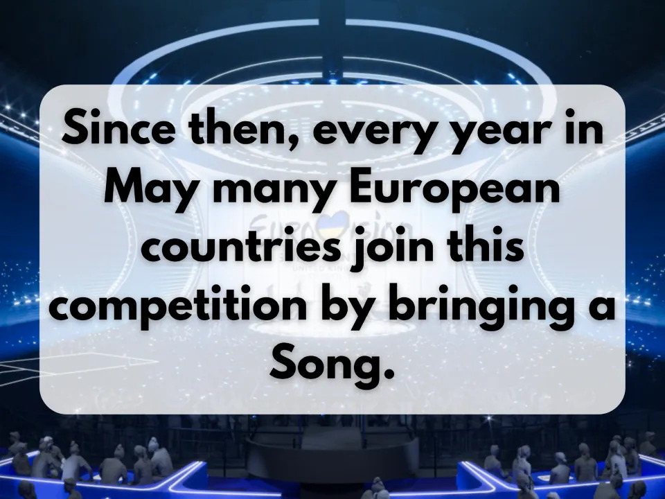 Eurovision tradition: each May many European countries join the contest by bringing a song, read as class background