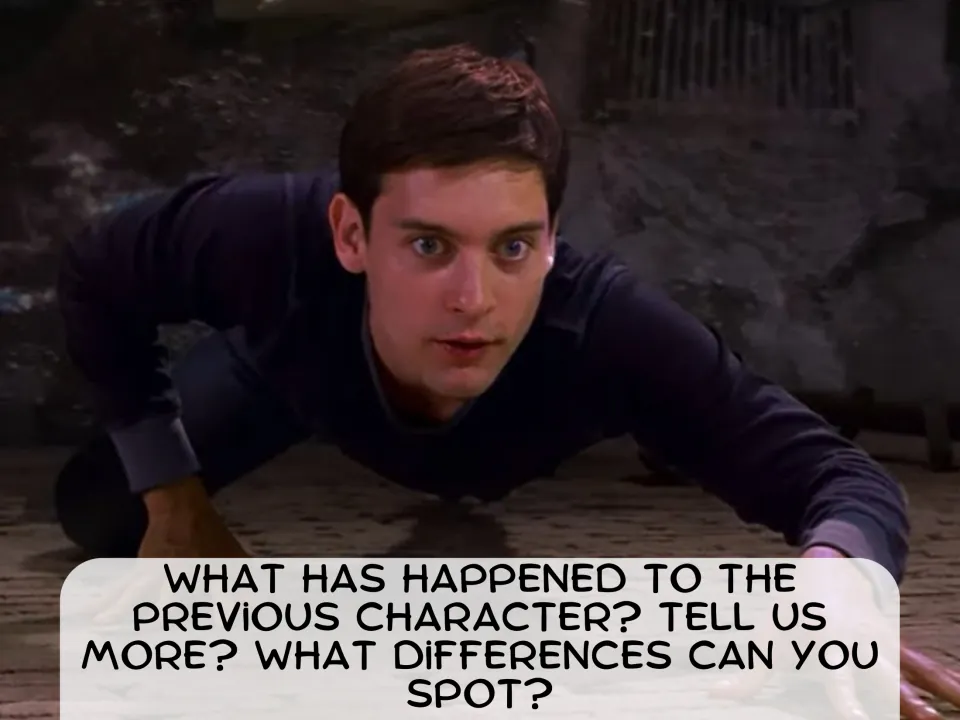 Picture description: same young man crouched on the ground; students tell what happened and spot the differences