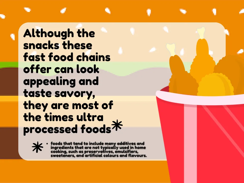 Ultra-processed foods slide: chain snacks look appealing but are ultra processed, with a footnote defining additives