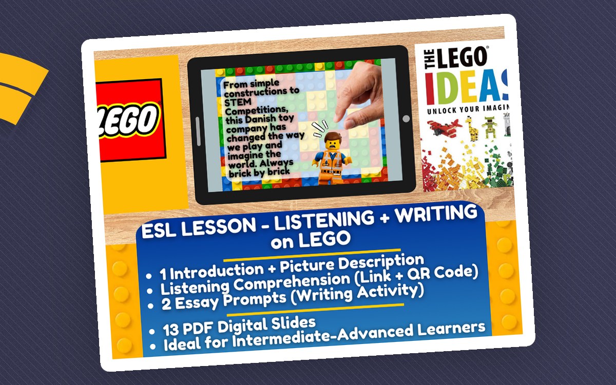 ESL Lesson Plan on LEGO - Listening Comprehension + Writing Activity teaching resource preview