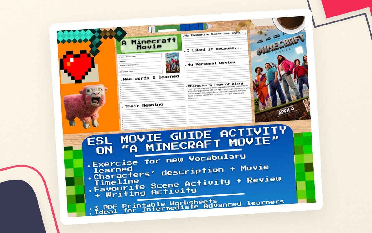 ESL Movie Guide Worksheets on "A Minecraft Movie" preview