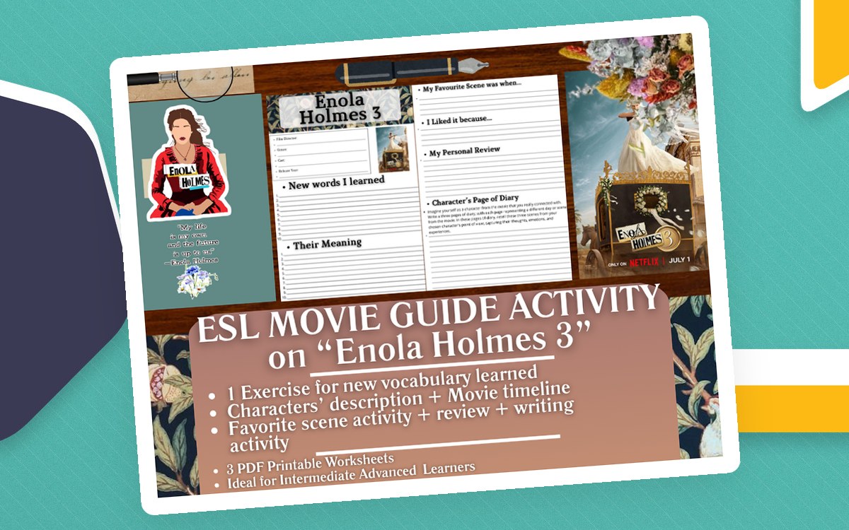 ESL Movie Guide Worksheets on "Enola Holmes 3" teaching resource preview