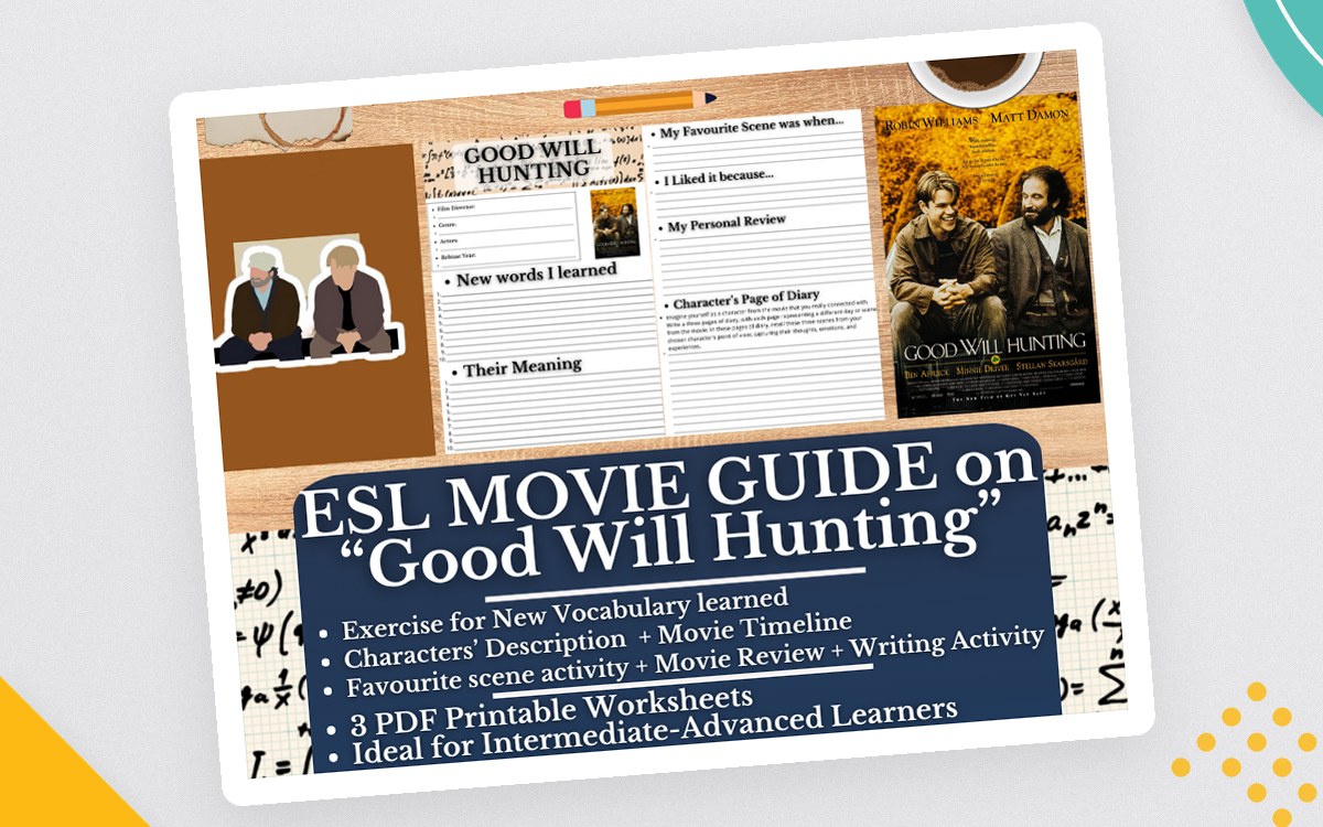 ESL Movie Guide Worksheets on "Good Will Hunting" teaching resource preview