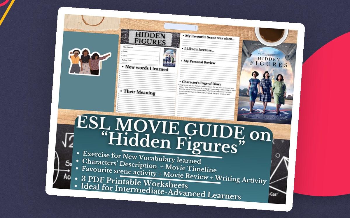 ESL Movie Guide Worksheets on "Hidden Figures" teaching resource preview